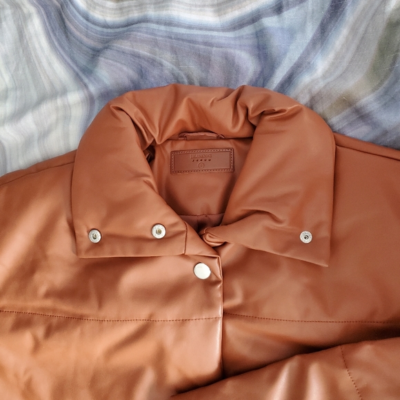 Blank NYC Cognac Faux Leather Puffer Coat - Picture 4 of 6
